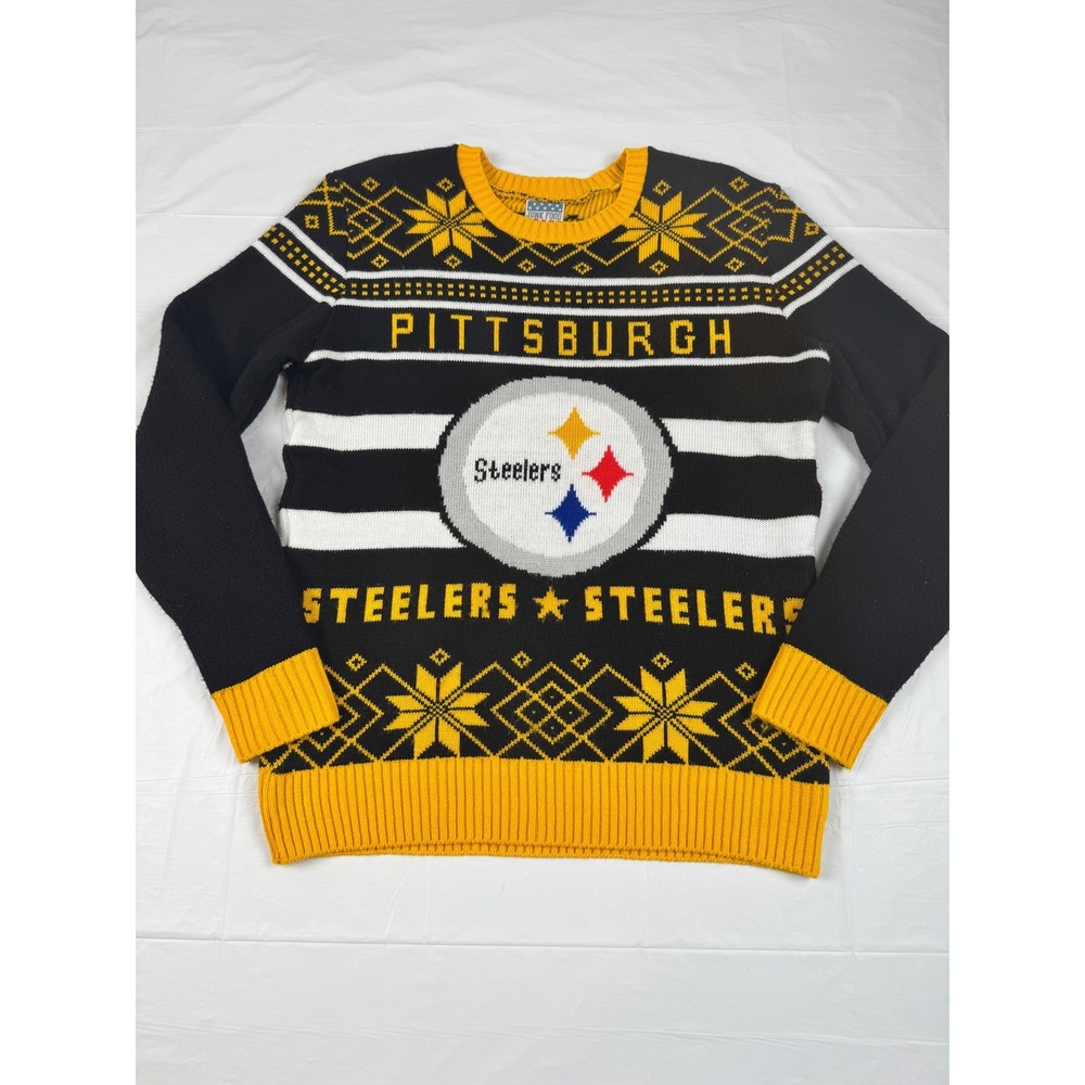 Pittsburgh Steelers Knit Sweater Mens Large Junk Food Black Gold Fair Isle NFL